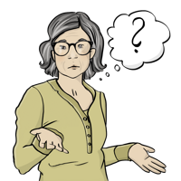 Fragen Grafik von einer sich fragenden Frau