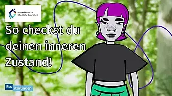 Illustrierte Person vor verschwommenem Waldhintergrund mit dem Text: So checkst du deinen inneren Zustand!