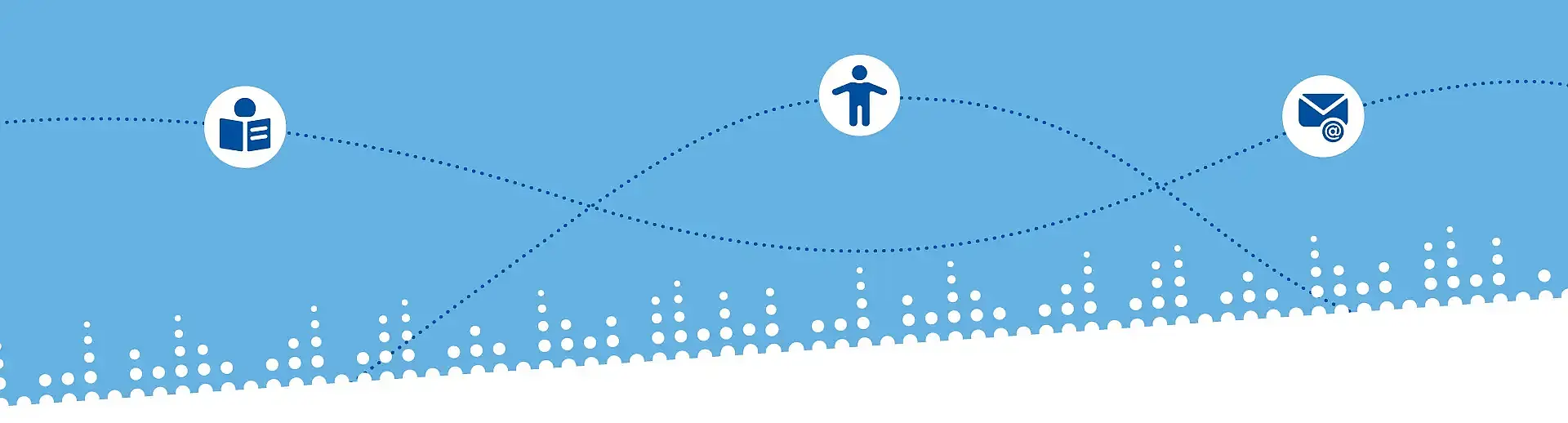 Hellblauer Hintergrund mit gestrichelten Linien und drei Icons zur Barrierefreiheit