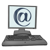 Computer Mail Grafik von einem Computer mit Tastatur, auf dem ein Mail-Icon ist