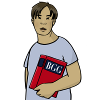 BGG Grafik von einem jungen Mann mit dem Behinderten Gleichstellungs Gesetz Buch in der Hand